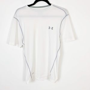 Under Armour White Fitted Heat Gear Athletic Top